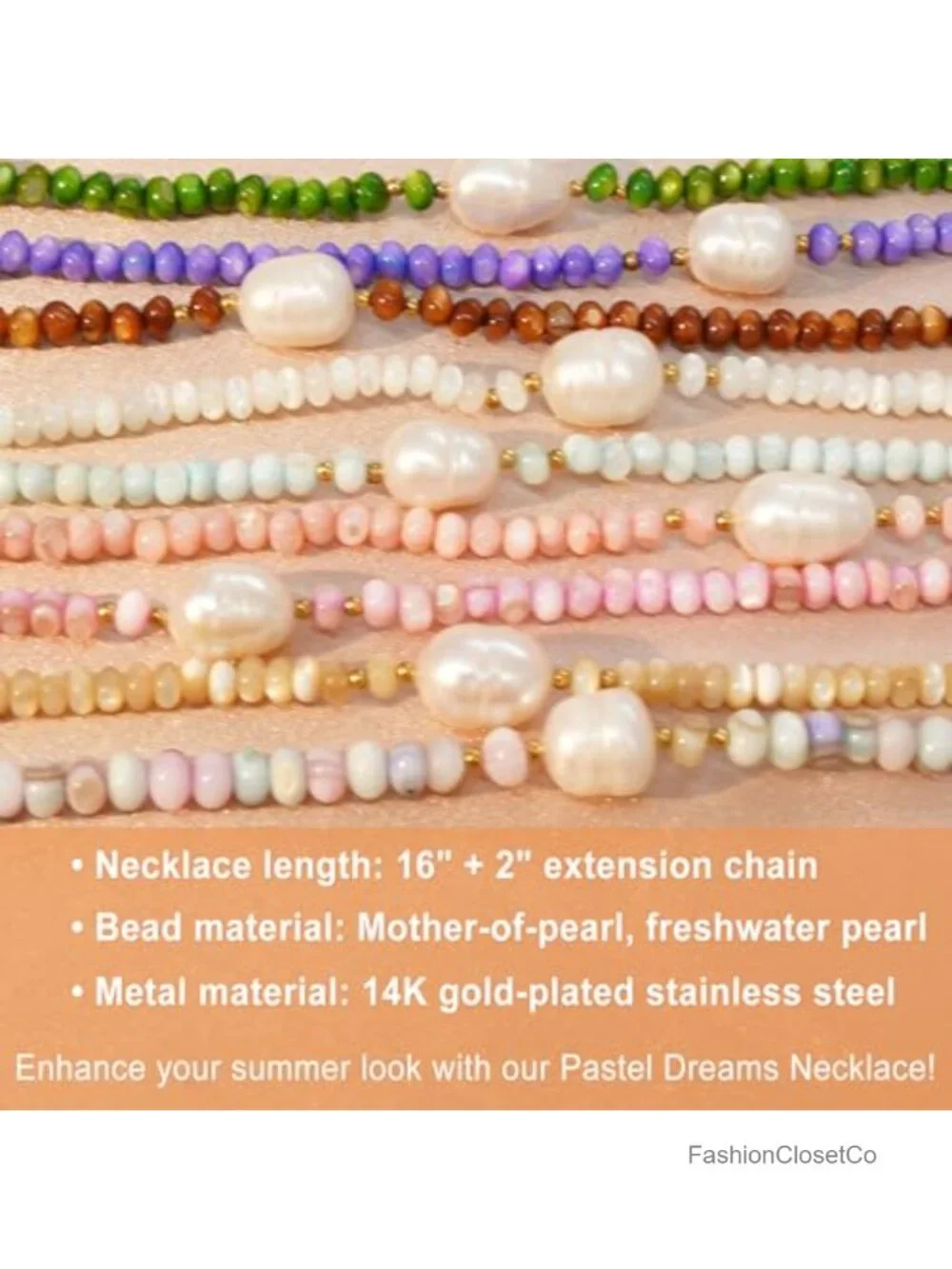 Gold Plated Beaded Necklace Women Seashell Pearl Choker Adjustable